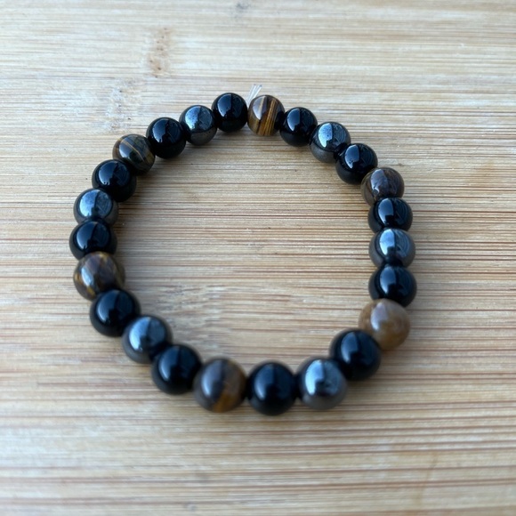 Triple Protection Hematite Tiger Eye Black Bead bracelet - Picture 3 of 8